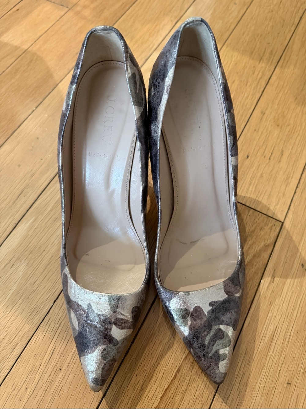 J. Crew Camouflage Pointed-Toe Pumps in Brown and Green